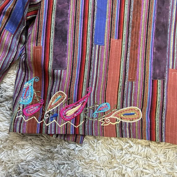 National Geographic Purple Patchwork Open Front Silk Boho Blazer Sz Medium M - Picture 7 of 8